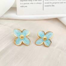 1 par de pendientes de flor coloridos, adecuados para vacaciones y uso casual, joyas delicadas de acero inoxidable teñidas por inmersión