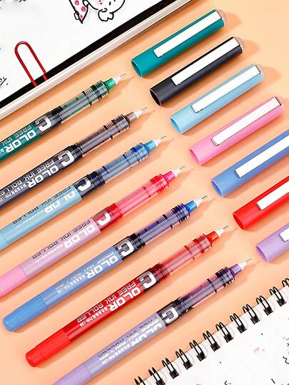 4支彩色直液式速干中性笔，流畅书写，不掉墨，确保书写流畅，绘画时不渗墨。办公用品、返校用品、文具、圆珠笔、返校季用品