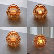 1/4 件复古玻璃烛台，复古玻璃许愿烛台 - 琥珀色烛台，适合烛光晚餐、派对装饰、茶灯、婚礼、派对礼物， - 彩色 - 查看 14