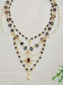 Chic Celestrialcore Grunge Necklace With Star Of Sirius Pandent Grunge Fairycore Necklace Cottagecore Necklace For Women Girls Y2K Jewelry Gift For Her - 金的 - 查看 3