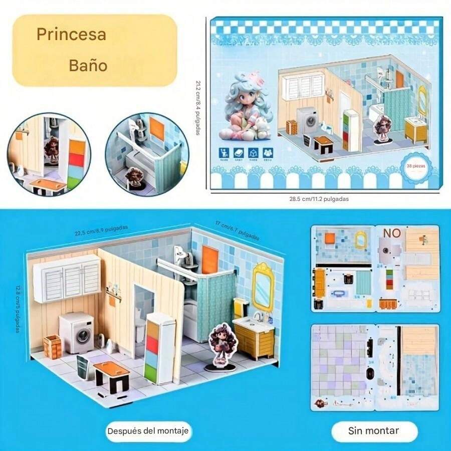 Rompecabezas de cartón de personalidad creativa, habitación de casa de muñecas 3D, sala de rompecabezas de papel, juego de simulación, casa de muñecas de papel.Escenario de producto: entrega aleatoria