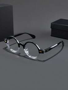 1 件男士时尚眼镜，新款圆框铆钉拼色休闲百搭轻便经典百搭风格，适合上网、办公、电脑、电话、读书、游戏 - 無色 - 查看 14