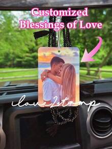 1pc Customized Acrylic Rearview Mirror Hanging Decor, Personalized Car Interior Accessory, Customizable Photo Hanging Ornament, Car Accessories Interior Car Charm For Couples - Multicolor - View 6