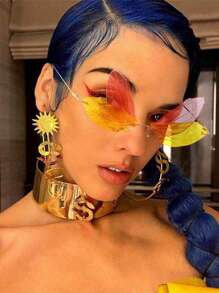 1 副 LANTEEM 女士无框派对眼镜 - 蝴蝶翼渐变粉紫色，装饰性眼镜适合化妆舞会、摄影、日常装扮，有趣的设计、风格，是角色扮演爱好者的必备品，蝴蝶形女士时尚眼镜 - 彩色 - 查看 13