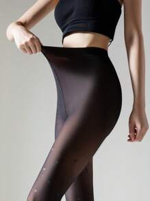 1 pieza Medias de seda de 80g/220g para mujeres para primavera y otoño, calcetines largos y sexys transparentes negros, leggings y medias gruesas y cálidas de felpa para el invierno, pantalones ceñidos para el trabajo y los negocios en invierno (adecuados para temperaturas de 15-25°)