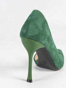 女士优雅绿色高跟鞋，时尚纤细尖头高跟鞋，性感侧镂空细高跟鞋