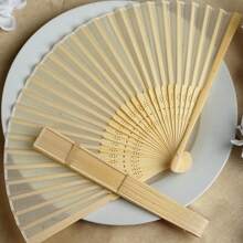 8/3/1pc Silk Folding Fans, Plain Decorative Fabric Fans, Wedding Gift Bamboo Fans, DIY Desktop Hanging Decor, 2 Styles Random