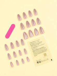 10pcs Medium Nude Cat Eye Nail Stickers Set, Includes 1 Adhesive Sticker Sheet And 1 Mini Nail File, Suitable For Daily Wear, Ideal Nail Art Supplies Nails - 粉色 - 查看 3