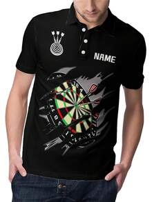 Customized Darts Club Men's Shirt - Personalized Name & Team Name Printing, Breathable Quick-Dry Fabric, Short Sleeve Polo Collar Design With Darts Pattern, Casual Sports Style Suitable For Match Training, Summer Casual Wear - Ideal Gift For Boyfriend, Dad - Darts Shirt - Multicolor - View 8