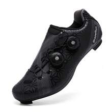 男士专业骑行鞋，户外自行车运动鞋，健身鞋，室内/室外两用鞋，高耐用间隔织物鞋面，耐磨透气，时尚骑行设计 - 黑色 - 查看 4