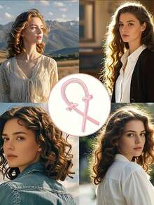 1 件非热能冰发髻制作器 - 柔软且非热能粉色头带款式，无损伤，适合普通头发的自然波浪，四季护理，非热能冰发髻制作器，优雅的设计，柔软的织物带，居家护发，返校，旅行度假必备，女士发饰 - 彩色 - 查看 3