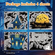 4 Sheets Blue Halloween Window Clings - Castle, Bats, Pumpkins & Ghosts Static Cling Stickers, Removable Glass Decor For Spooky Party, Home & Office Decorations, Halloween Decorations, Haunted House Stickers, Easyapply Stickers, Holiday