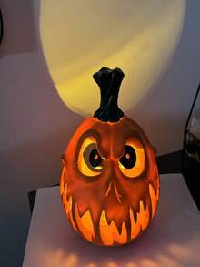 Halloween Pumpkin Resin Decoration - Ghost Skull With Strange Facial Features, Hollow Design Suitable For Indoor/Outdoor Festival Decoration, Halloween Decoration/Strange Pumpkin Design/Carved Texture, Halloween Decorations - Purchase Candles By Yourself (Note: Electric Candles Can Be Bought)