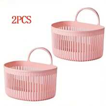 1 件粉色/白色二合一壁挂篮，多功能垂直板条结构，通风防潮，适用于厨房、浴室，存放洗漱用品、香料、钥匙，节省空间的设计，可爱耐用（轻微外观瑕疵，不影响使用）