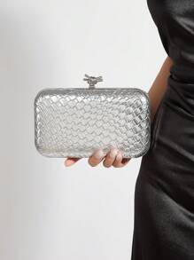 AIBBYDAR حقيبة مساء للنساء، فضي أنيق عالي الجودة من جلد اصطناعي بنسيج مُنسوج، حقيبة مساء بنمط جلد الأفعى أنيقة، محفظة محمولة، حقيبة كروس بسلسلة معدنية، مناسبة للزفاف والحفلات الراقية والمناسبات