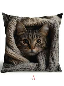 4 款猫咪印花抱枕套 | 17.7x17.7 英寸，现代风格，可机洗，拉链开合，舒适涤纶，单面印花，完美适合现代家居装饰，多功能房间配件 | 异想天开的家居装饰，猫咪装饰，无枕芯 - 彩色 - 查看 17
