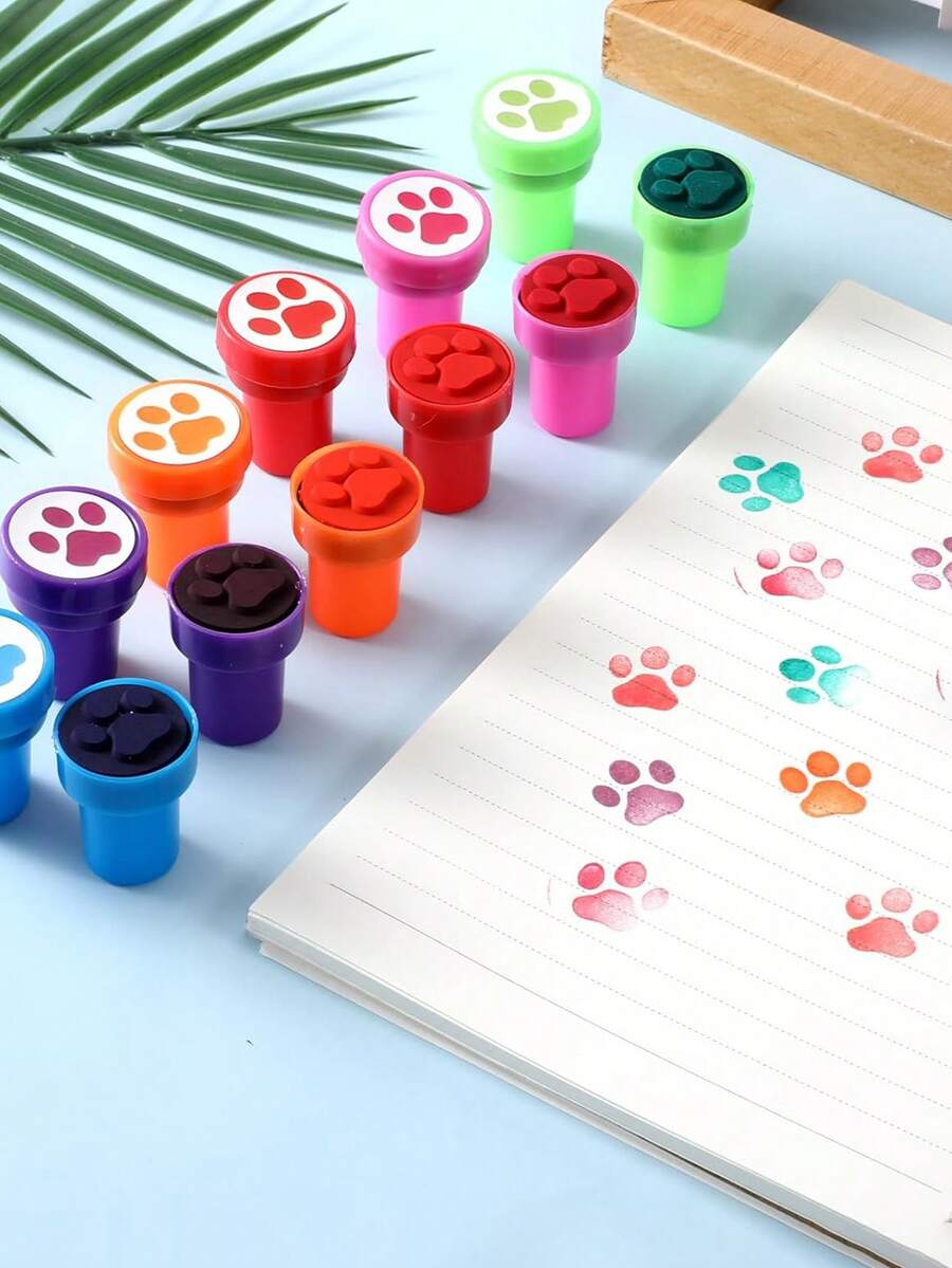 12/24pcs-Animal Footprint/Sea Animals Pattern Stamps - Mini Self Printed Seal, Easy-Grip, Assorted Colors, Perfect For Arts And Diy Crafts & Birthday,Back To School Party Baby Shower Party Favors,Back To School, School Thingsfor Girls/Boys, Backpack,School Supplies - Multicolor - View 1
