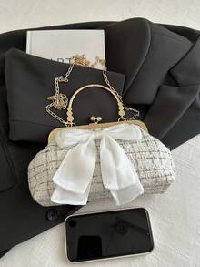 Túi xách dạ hội đính sequin thời trang mới 2025 dành cho nữ, túi xách, túi đeo vai, túi đeo chéo, màu trơn, túi xách quai xích [Họa tiết hoa ngẫu nhiên] - Màu be - Xem 8