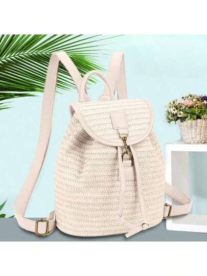 带衬里的编织抽绳背包，容量大，适合旅行、海滩、拼布设计