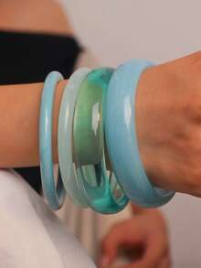 Bộ 4 vòng tay cổ điển thanh lịch, thiết kế đơn giản thời trang, phù hợp để đeo hàng ngày, trang sức thời trang nữ, acrylic, không mạ điện, không khảm, phù hợp cho các dịp hàng ngày và tiệc tùng quanh năm - Màu xanh lam - Xem 3