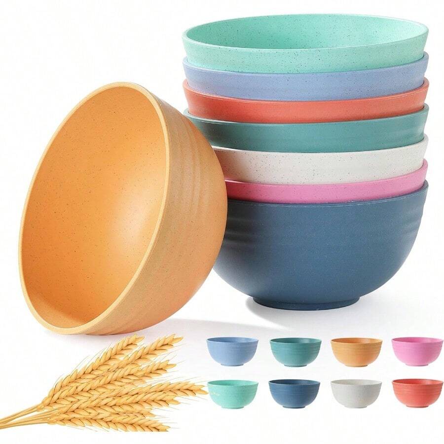 8PCS Cereal Bowl, Ohola Unbreakable Wheat Straw Cereal Bowls, Microwave & Dishwasher Safe Kitchen Bowls For Cereal, Snack, Soup, Salad And Rice, MultiColors, 26oz (Ser Of 8) - 預設 - 查看 1