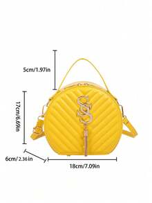 Bolsa Feminina de Design Redondo, Bolsa de Ombro Retrô de PU, Bolsa Clutch Fashion Transversal, Bolsa de Viagem Feminina - Amarelo - Visão 11