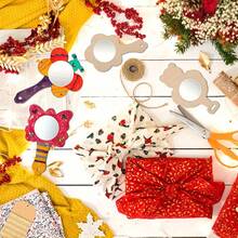 12 Pieces Of DIY White Wood Small Mirrors, Handicraft Set, Cartoon Animal Butterfly Heart Mirror Theme, Including 12 Wooden Board Mirrors, 1 Color Diamond Sticker, 12 Color Pens, DIY Handicraft Set Suitable For Children, Four-Season Wooden Handicraft Supplies Set, Halloween, Christmas, Birthday Gifts - Apricot - View 6