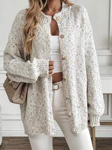 时尚波点印花休闲开衫外套，长袖，百搭优雅，适合工作和日常穿着，大码女款，白色 - 白色 - 查看 5