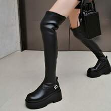 Women Knee-High Boots - Lớp lót nhung đen - Xem 3
