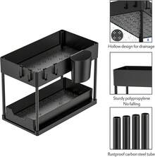 Organizador Cocina Bajo Fregadero De 2 Levels, Extraíble, With 4 Ganchos Para Colgar, Organizador Y Almacenamiento Para Debajo Del Fregadero, Estantería Deslizante De 2 Levels Para Baño Y Cocina - L型 - 查看 3