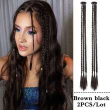 2 件长辫子假发夹式接发片 棕色黑色夹式假发片 合成天然接发片 女士日常佩戴 自然日常假发 - 彩色 - 查看 10