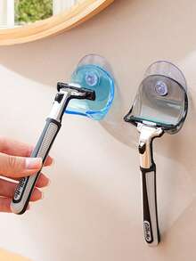 1pc Suction Cup Razor Holder, Transparent Bathroom Wall Mount Organizer Rack