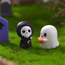 7 Stücke Halloween Sensenmann & Geister Serie Mikrolandschaft Topfdekor, süße Mini Hasen & Geister Figuren