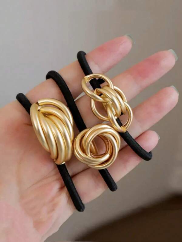 1 pieza Accesorio de pelo elástico de metal geométrico minimalista y elegante, accesorio de pelo versátil para mujeres, sujetadores de cola de caballo, ligas para el cabello, bandas de goma para el cabello, cuerda para el cabello, accesorios para el cabello, accesorios para la cabeza