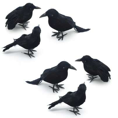 1pc/3pcs/6pcs/Halloween Black Crow Model, Simulation Fake Bird Animal Horror Props For Halloween Party Home Decoration Horror Props