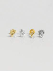 1pc Gold Mini Star Internally Threaded Lip Stud | 925 Sterling Silver Hypoallergenic Flat Earring | Cartilage Flat Earring | Back Lip Stud | Unisex Daily Wear (Sold Individually) - Multicolor - View 2