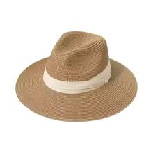 1 pieza Sombrero de paja con estilo salvaje del oeste, color caqui, protección UPF 50+ UV, trenzado de Panamá, decoración negra, vintage, ligero, transpirable, protección solar, adecuado para la playa, viajes, bodas, festivales de música, regalo del Día de San Valentín