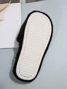 1 Pair Solid Color Casual Fabric Plush Women's Thick Bottom Slippers, Suitable For Weddings, Parties, Bridesmaids, White Fluffy Open-Toe Warm Indoor Slippers, Comfortable & Breathable For All Seasons - Black - View 9