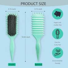 DCurl Defining Brush For Curly Hair Combing And Shaping Men's And Women's Curls To Reduce Pulling And Separation5001 - Green1PC - View 6