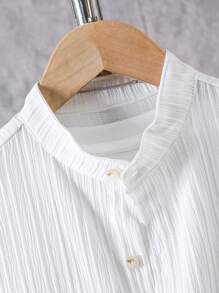 2pcs/Set Tween BoysCrinkle Long Sleeve Shirt With Pockets And Casual Pants Suit, Gentleman Style, Ages 8-12, Spring/Autumn - White - View 3