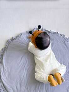 1pc Children's Ruffle Edge Round Solid Color Play Mat, Crawling Pad, Air Conditioning Quilt, Decorative Carpet For Children's Room, Removable & Washable Children's Tent Floor Mat