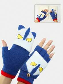 儿童保暖手套翻盖五指手套毛绒加厚防寒手套可爱卡通图案适合秋冬男童女童 - 5-12歲 - 查看 4