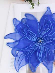 3D 刺绣蕾丝贴花，带水钻，23 厘米宽，DIY 新娘礼服配饰 - 寶藍色 - 查看 4