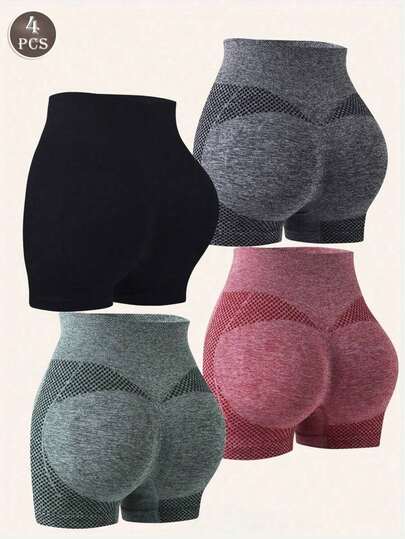 4 piezas de shorts de yoga de cintura alta cómodos que levantan el trasero para mujeres