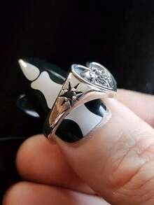Silvery Heart Signet Ring The Lovers Skeleton Final Embrace Gothic Romantic Engagement Ring Halloween Ring Valentine's Day Gift - White CZ - 查看 5