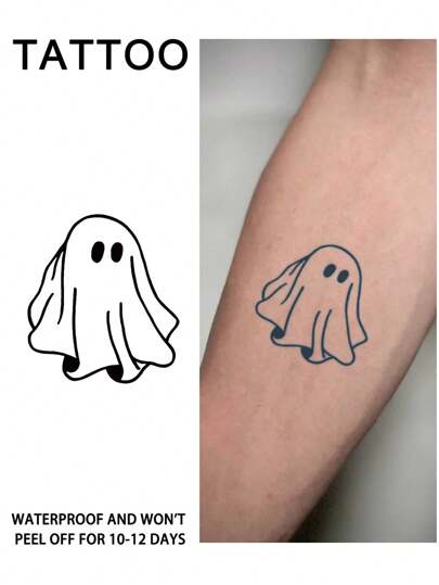 1Pc Tattoo Temporary Tattoos Semi Permanent Tattoo Y2K Ghost Waterproof Sweatproof Last For 1-2 Weeks Realistic Herbal Juice Anti-Friction Non-Reflective Black For Woman And Men Tattoo Stickers For Arm, Chest, Leg, Abdomen, Waist, Finger, Neck, Spine, Modernist Body Art