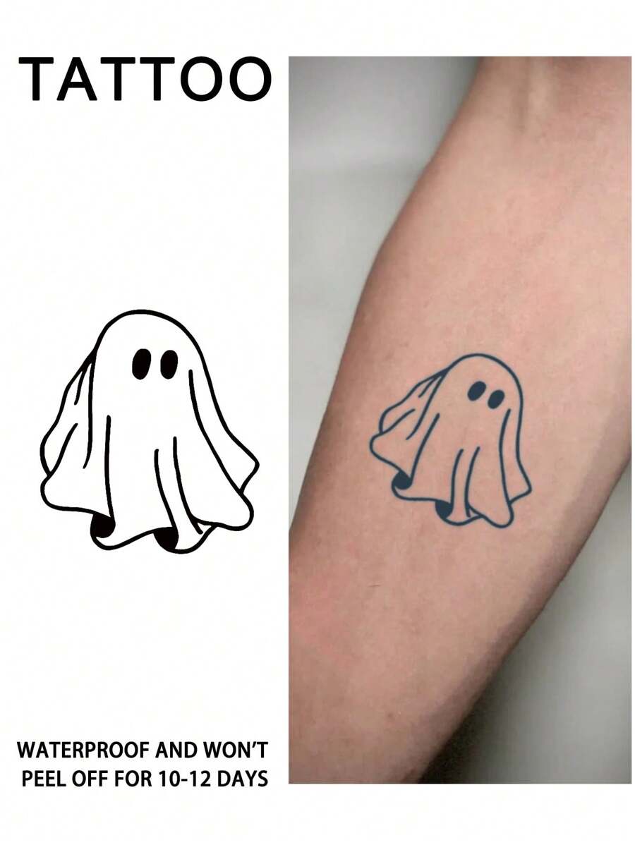 1 件纹身临时纹身半永久纹身 Y2K 鬼魂防水防汗持续 1-2 周逼真草本汁防摩擦不反光黑色适用于女性和男性纹身贴纸适用于手臂、胸部、腿部、腹部、腰部、手指、颈部、脊柱、现代人体艺术 - 黑色 - 查看 1
