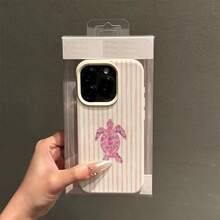 1pc Cute Pink Turtle Striped Pattern TPU Phone Case Compatible With Apple// Phones - White - View 2