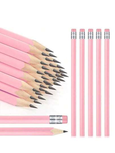 马卡龙色HB三角笔杆铅笔带橡皮擦 学生奖品文具 开学必备用品 办公用品 设计绘图铅笔 记号笔 【颜色随机混装】