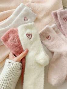 18 piezas/12 piezas Calcetines de tripulación de mujer con estampado de corazón, calcetines con forma de alma, súper suaves y cómodos, adecuados para otoño/invierno, favoritos para el Día de San Valentín y Navidad - Multicolor - Ver 1